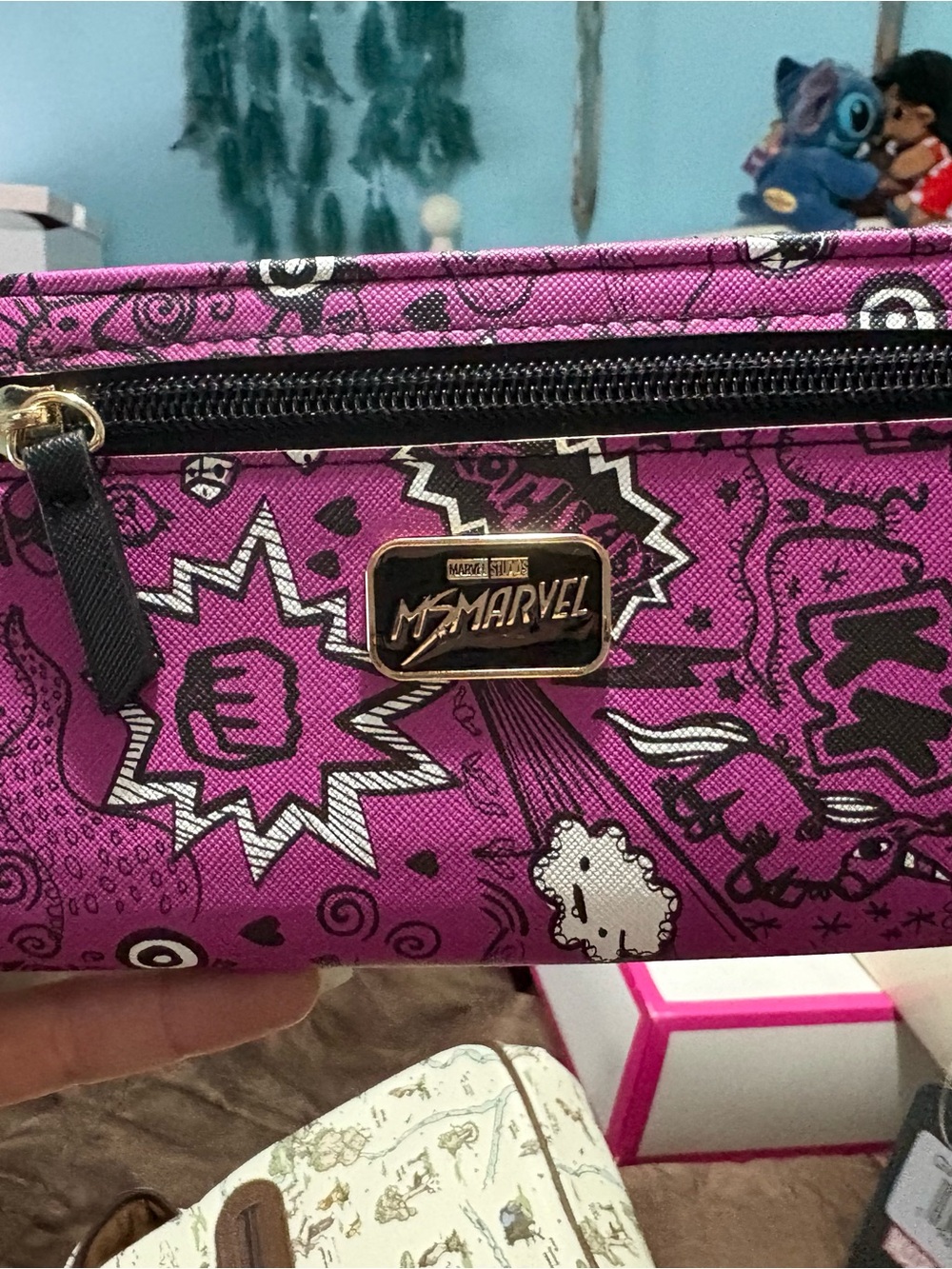 Marvel Purple Comic Graphic Zip Cosmetic Pouch